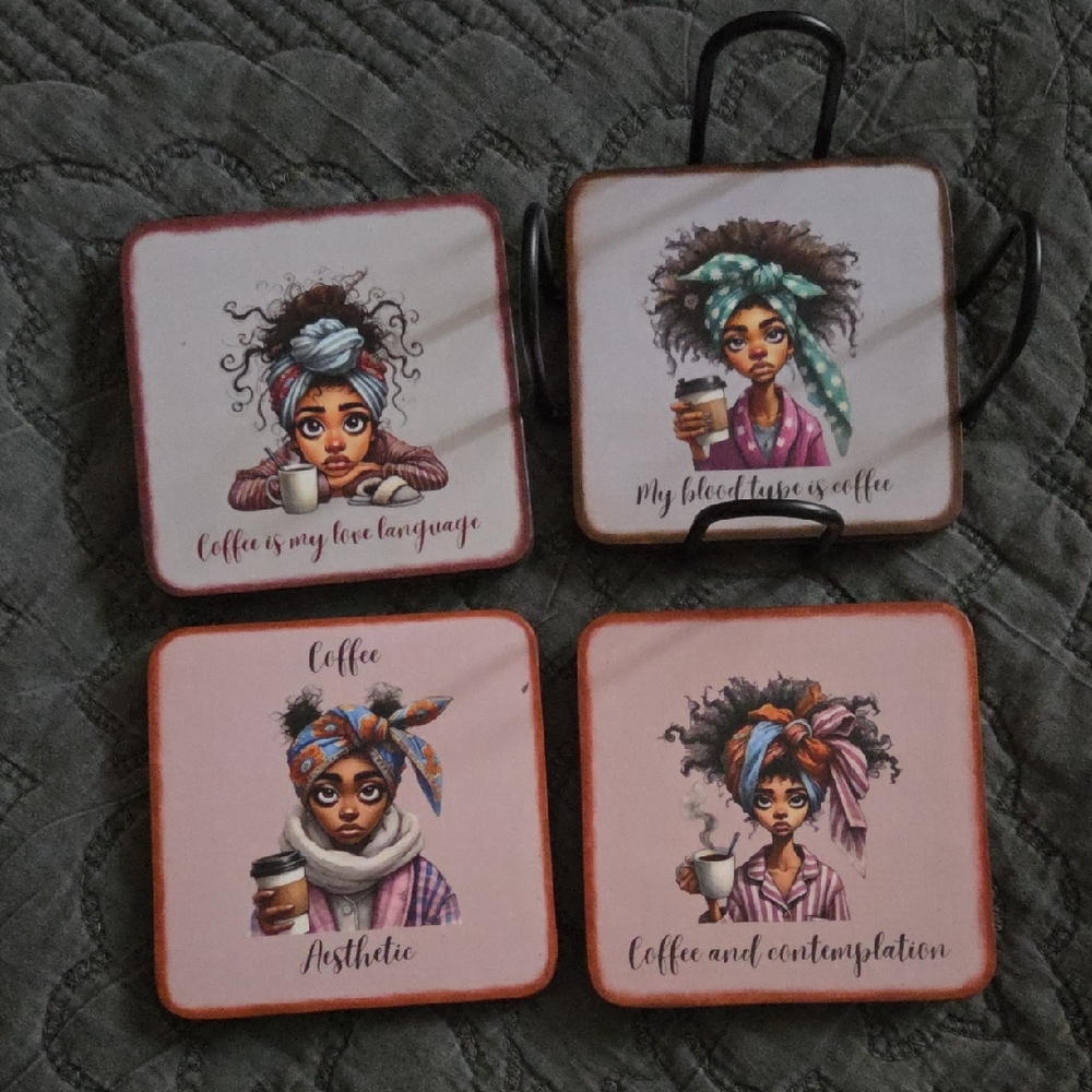 Set of 4 Afrocentric Coffee Coasters